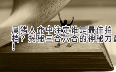   属猪人命中注定谁是最佳拍档？揭秘三合六合的神秘力量！ 