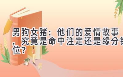 男狗女猪:他们的爱情故事,究竟是命中注定还是缘分错位?-图片1