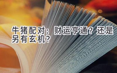 牛猪配对:财运亨通?还是另有玄机?-图片1