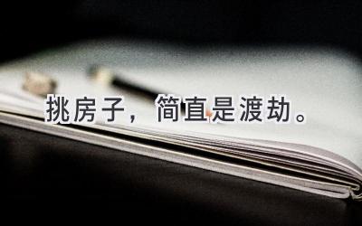 挑房子，简直是渡劫。