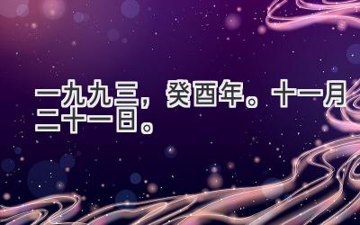 一九九三,癸酉年。十一月二十一日。-图片1